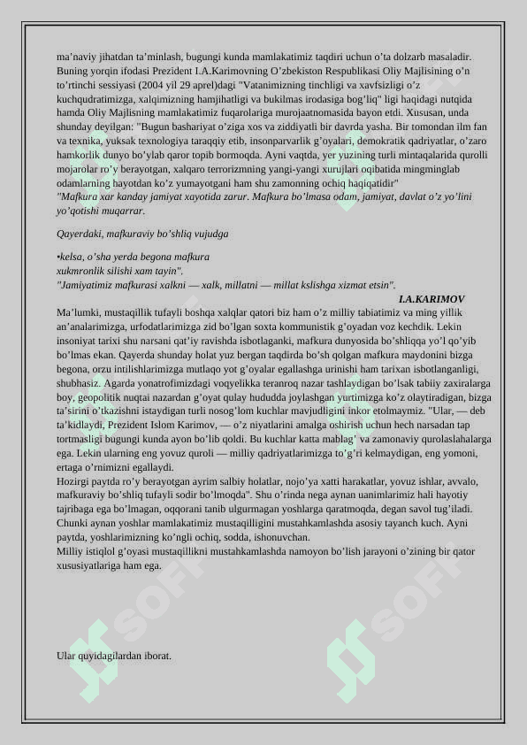 O’ZBEKISTON MUSTAQILLIGINI MUSTAHKAMLASHDA MILLIY G’OYANING                                           ZARURLIGI VA AHAMIYATI 4