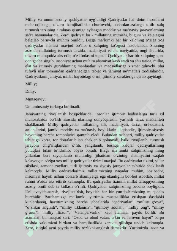 Jamiyat mafkurasida milliy va umuminsoniy qadriyatlar uyg‘unligi. 3
