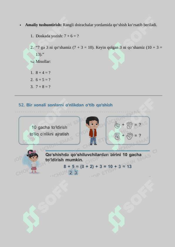 Bir xonali sonlarni o‘nlikdan o‘tib qo‘shish 4