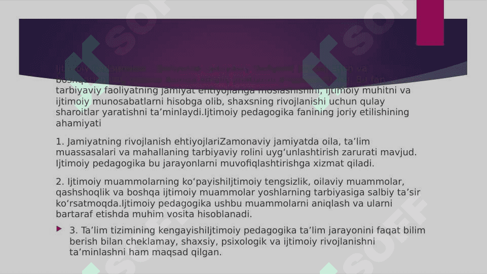 Ijtimoiy pedagogika fanining joriy etilishi 2