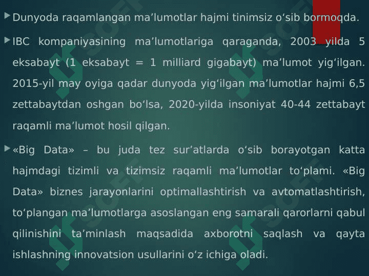 Katta ma’lumotlar (Big Data) va uning iqtisodiyotdagi o'rni 3