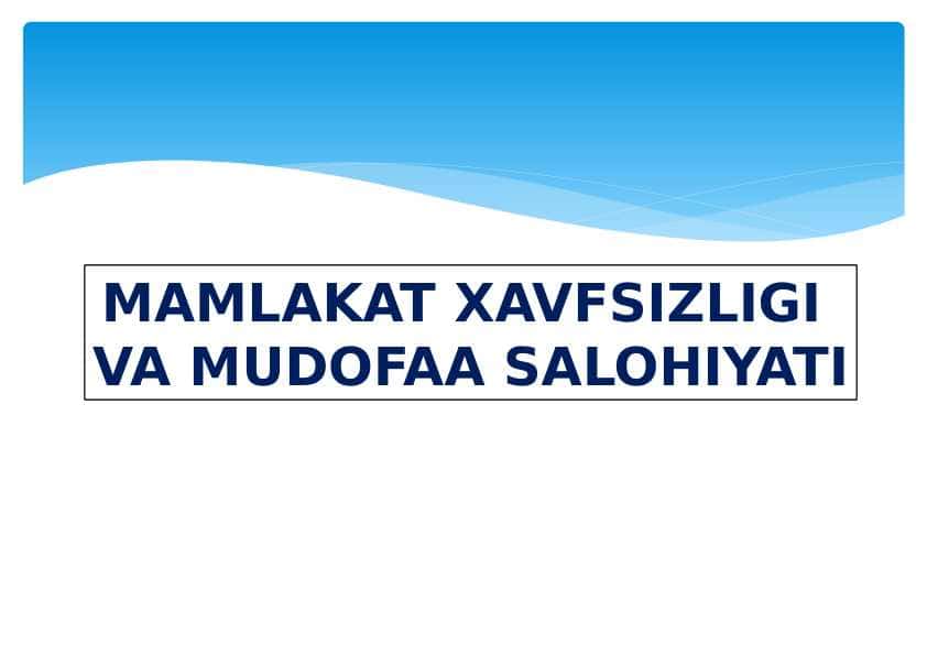 MAMLAKAT XAVFSIZLIGI  VA MUDOFAA SALOHIYATI