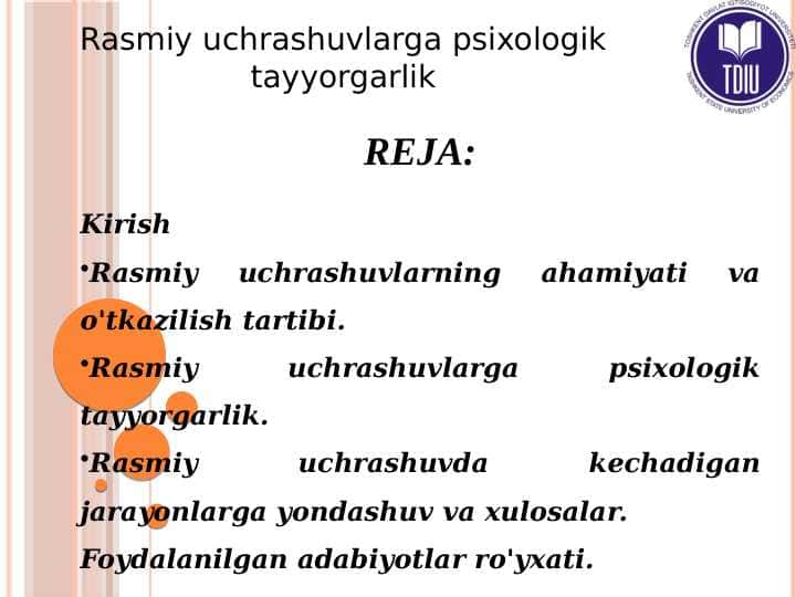 Rasmiy uchrashuvlarga psixologik tayyorgarlik