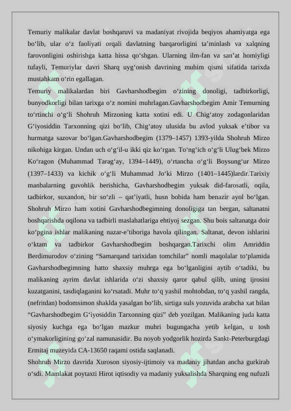 Temuriy malikalarning ijtimoiy sohadagi faoliyati 25 8