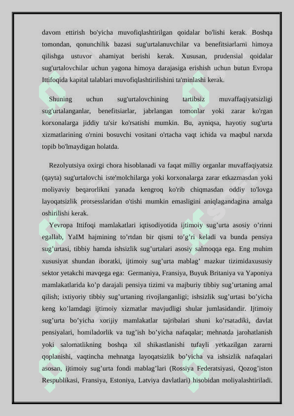 Yevropa ittifoqi davlatlari sug'urta bozori. 6