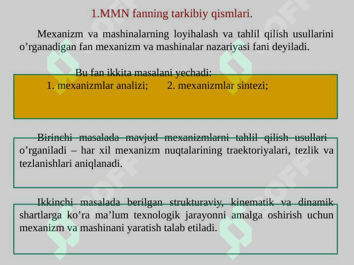 Mexanizm va mashinalar nazariyasi (MMN) faniga kirish 2