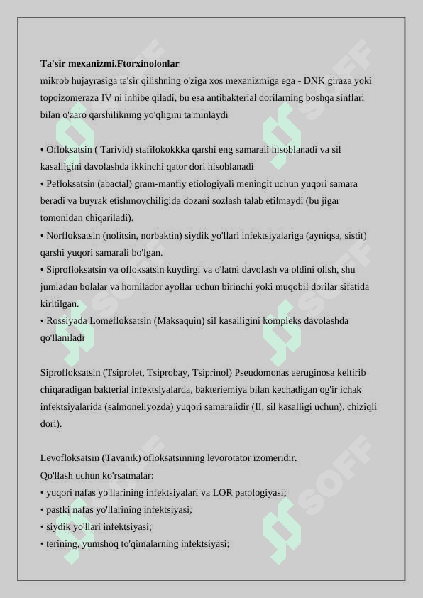 TURLI KIMYOVIY TUZILISHGA EGA BOʻLGAN ANTIBIOTIKLAR 4