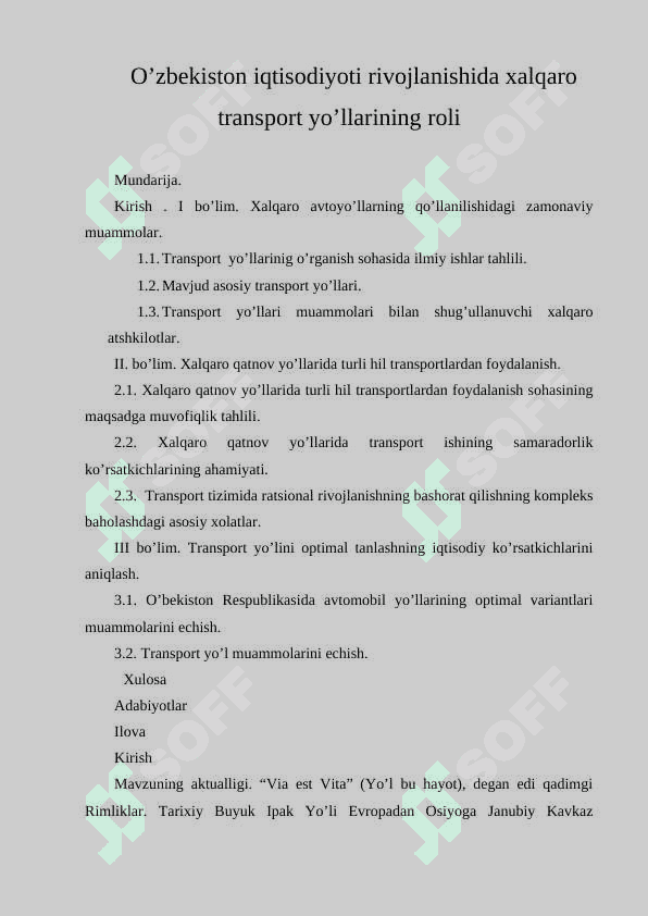 O’zbekiston iqtisodiyoti rivojlanishida xalqaro transport yo’llarining roli 2