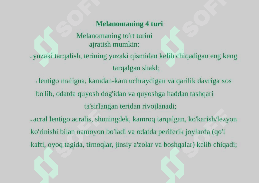 Teri raki, Teri melanomasi: turlari, belgilari, tashxisi va eng so'nggi davolash usullari 4