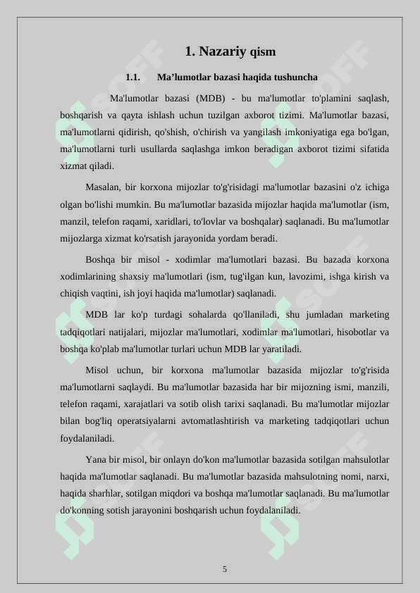Davlat avtomobil transporti xizmati xodimlari tomonidan avtotransport vositalarini hisobga olishni avtomatlashtirish uchun ma’lumotlar bazasini yaratish 5