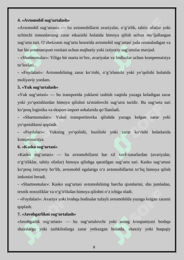 Sug‘urta munosabatlarini davlat tomonidan tartibga solish asoslari. 8