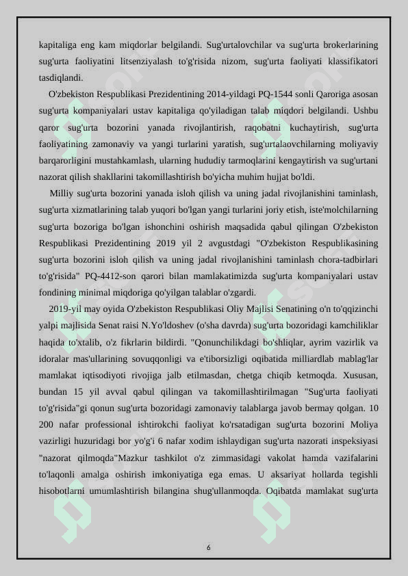 Sug’urta faoliyati qonunchiligining rivojlanishi. 6
