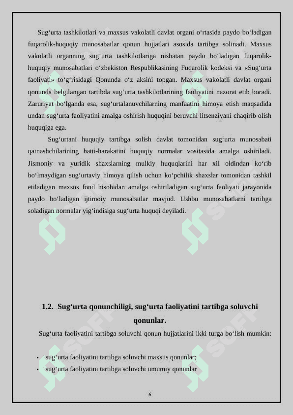 Sug’urta faoliyatini amalga oshirishning huquqiy asoslari. 6