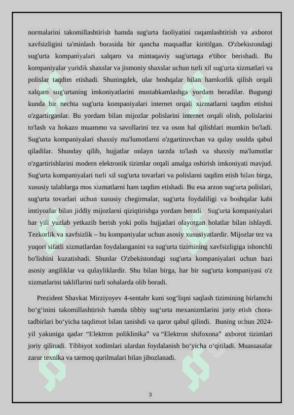 Sug’urtaning tarmoqlar bo’yicha klassifikatsiyalash: shaxsiy sug’urta; mulkiy sug’urta; javobgarlik sug’urtasi. 3