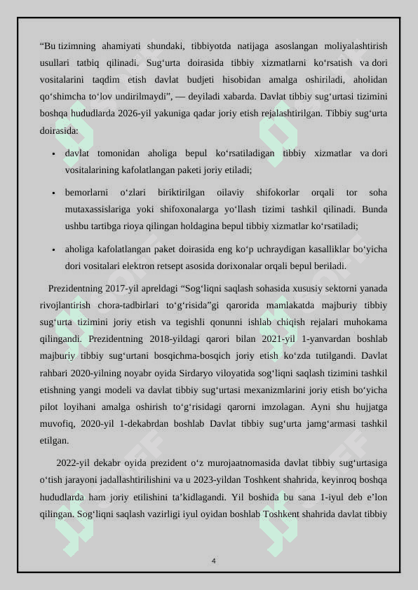 Sug’urtaning tarmoqlar bo’yicha klassifikatsiyalash: shaxsiy sug’urta; mulkiy sug’urta; javobgarlik sug’urtasi. 4