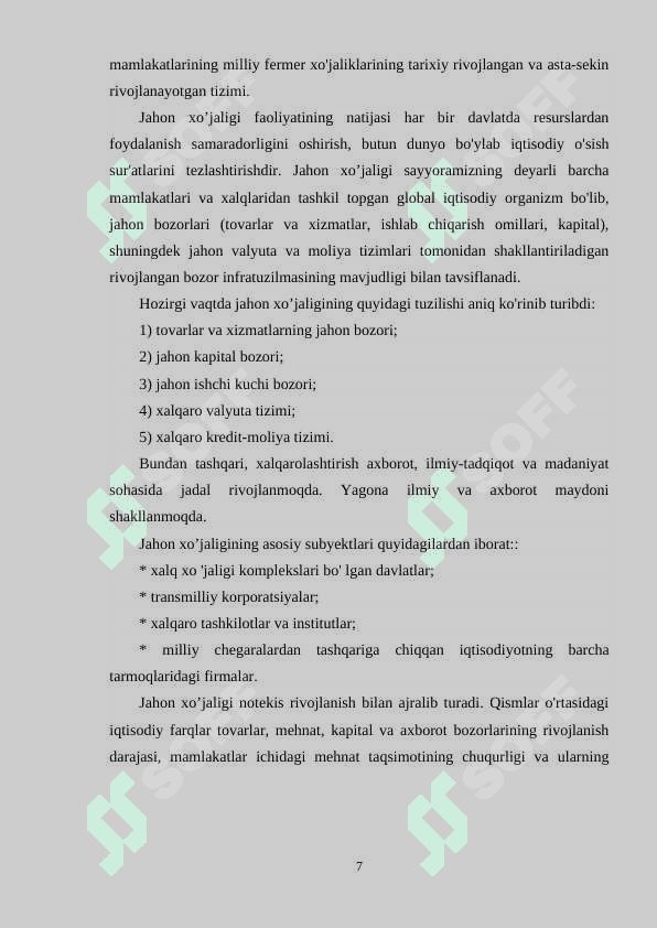 Jahon xoʻjaligi taraqqiyotining xozirgi zamon xususiyatlari 7