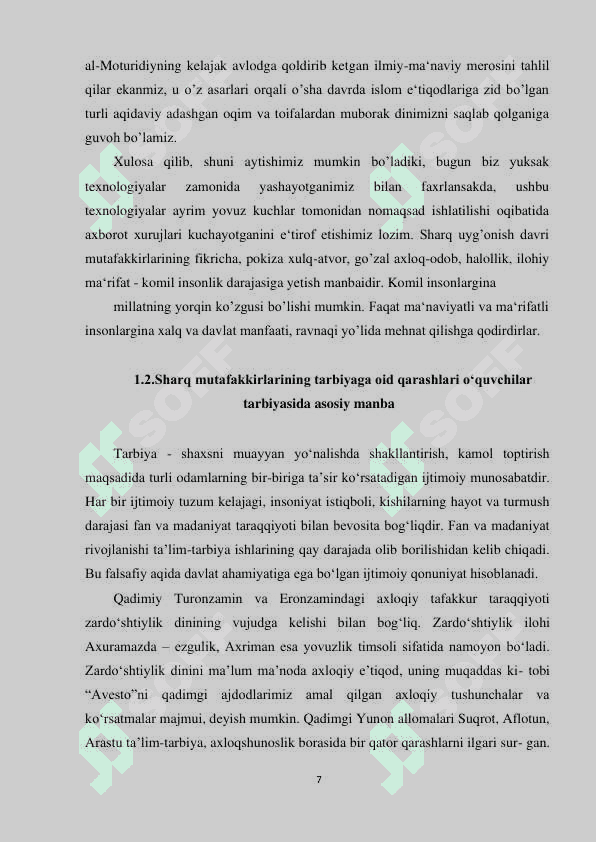 Tarbiya KURS ISHI. Darslarini tashkil etishda pedagogik texnologiyalardan foydalanish 7