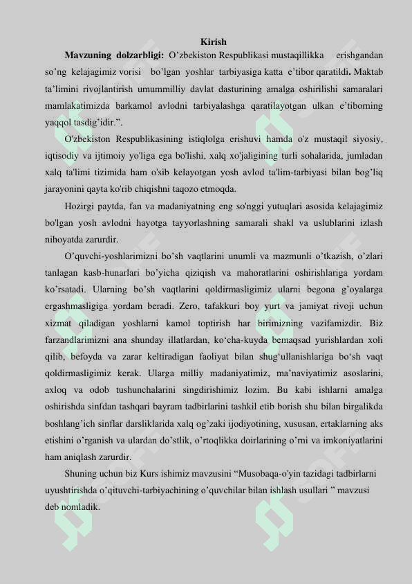 KURS ISHI. BOSHLANG'ICH TA’LIMDA OMMOVAIY TADBIRLARINI TASHKIL ETISH 2