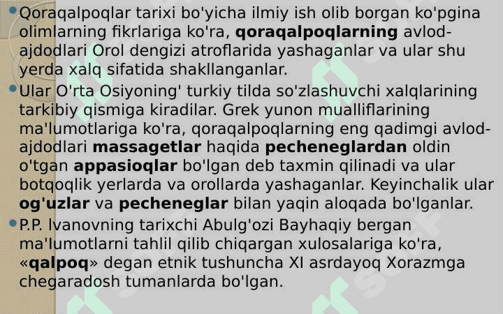 XVI - XIX asrning ikkinchi yarmida qoraqalpoqlar 8
