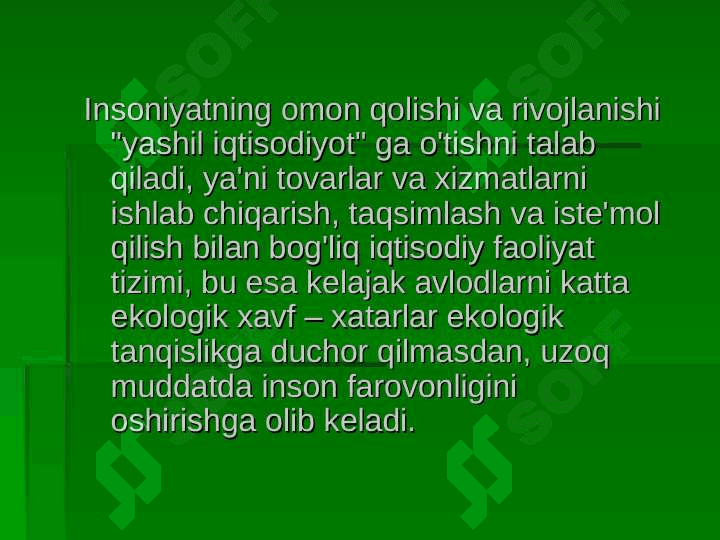 Yashil iqtisodiyot inson salomatligini tejaydigan manba sifatida 6