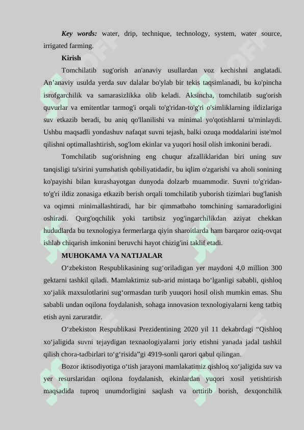 Tomchilab sug’orish tizimining hozirgi kundagi  ahamiyati va afzalliklari 2