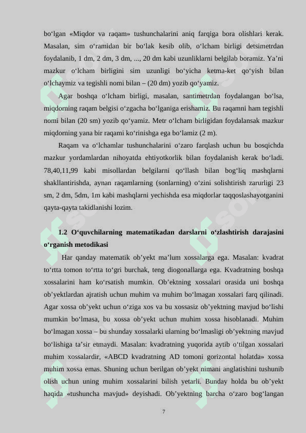 BOSHLANG‘ICH SINFLARDA MATEMATIK TUSHINCHALARNI SHAKLLANTIRISH METODIKASI 7