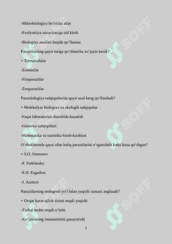 Prazitologiya fanidan 700 test javobi bn 5