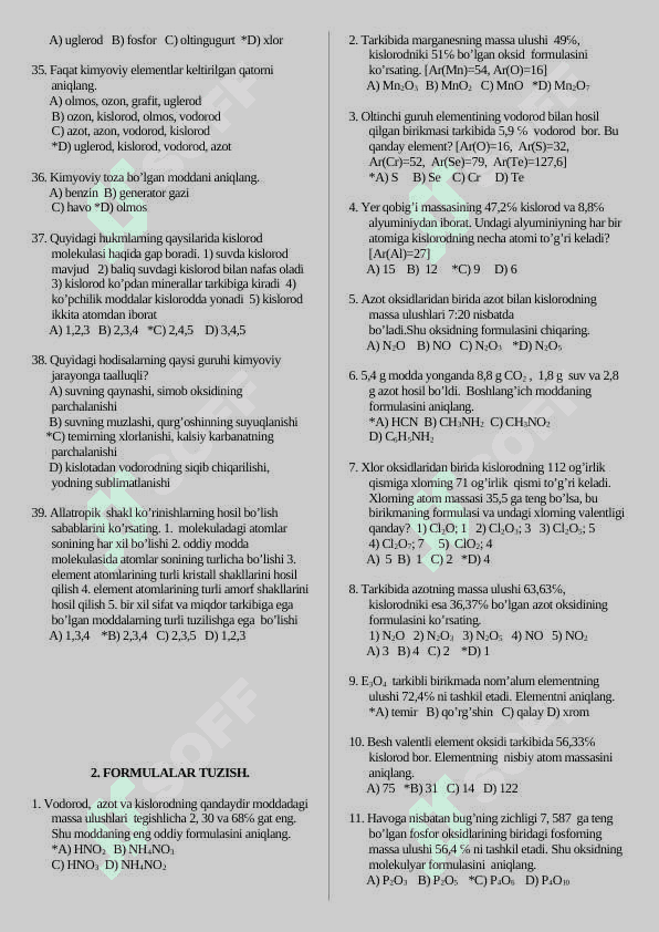 KIMYO VA BIOLOGIYA TESTLAR TOPLAMI JAVOBLARI BILAN BIRGA 3