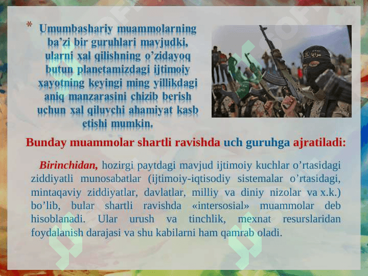 gLOBAL MUAMMOLARNING MEZONLARI VA DARAJALARI 8