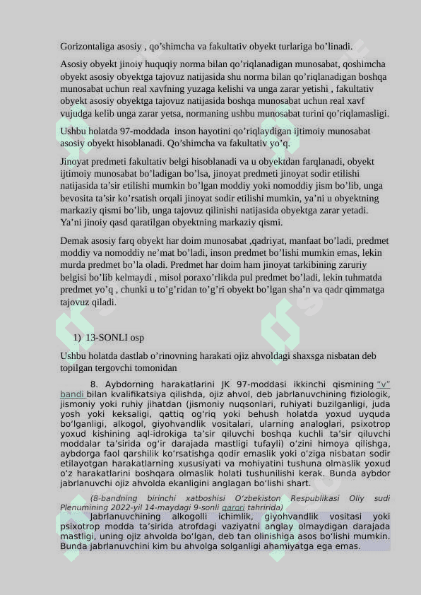 Jinoyat huquqidan kazuslar va qoʻllanma javoblar 2