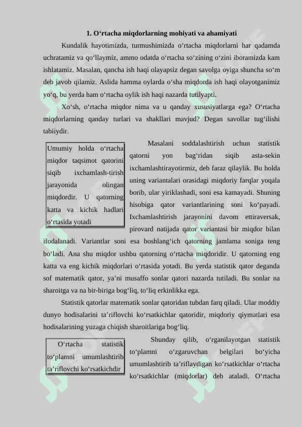 Tuzilmaviy o'rtacha ko`rsatkichlar 2