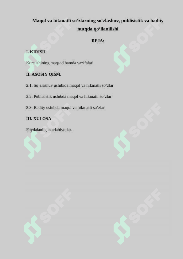 Maqol va hikmatli so‘zlarning so‘zlashuv, publisistik va badiiy nutqda qo‘llanilishi 2