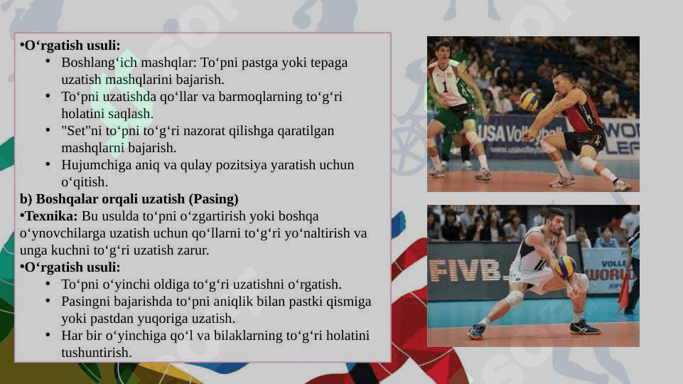 Voleybol o‘yinida to‘pni uzatish va qabul qilish texnik usullarni o‘rgatish 3
