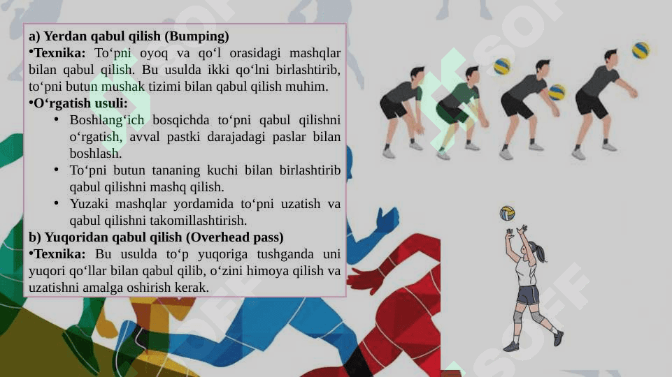 Voleybol o‘yinida to‘pni uzatish va qabul qilish texnik usullarni o‘rgatish 5