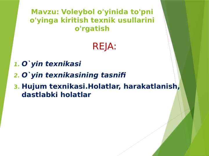 Voleybol o'yinida to'pni o'yinga kiritish texnik usullarini o'rgatish