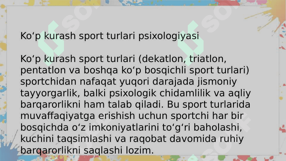 Ko‘p kurash sport turlari psixologiyasi 2