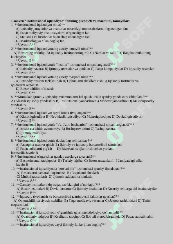 innustutsional iqtisodiyot fanidan test 2