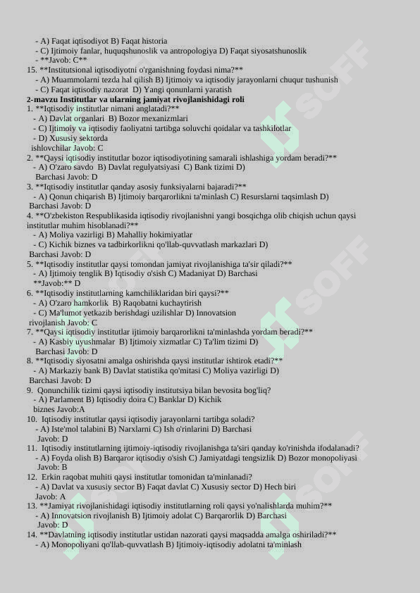 innustutsional iqtisodiyot fanidan test 3