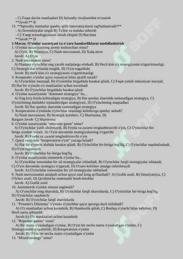 innustutsional iqtisodiyot fanidan test 4