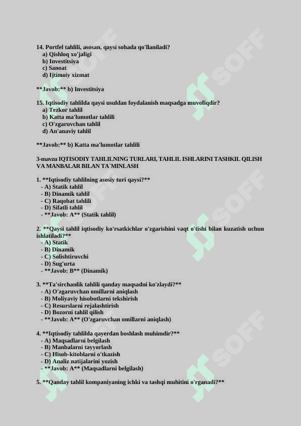 iqtisodiy tahlil fanidan testlar javoblari bilan 6