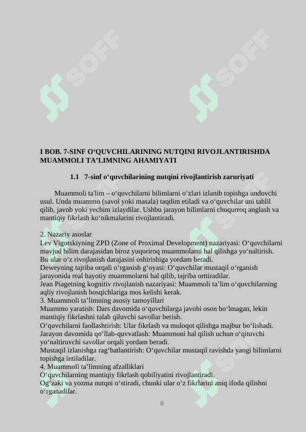 7-sinf o‘quvchilarining og‘zaki va yozma nutqini o‘stirishda muammoli ta’limdan foydalanish 8
