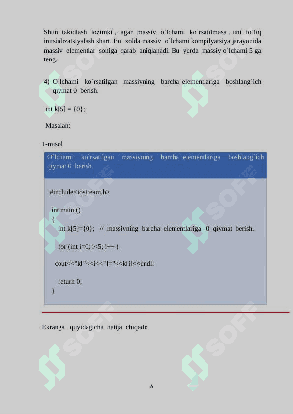 C++ DA BIR  O‘LCHOVLI IKKI O‘LCHOVLI VA DINAMIK MASSIVLAR 6