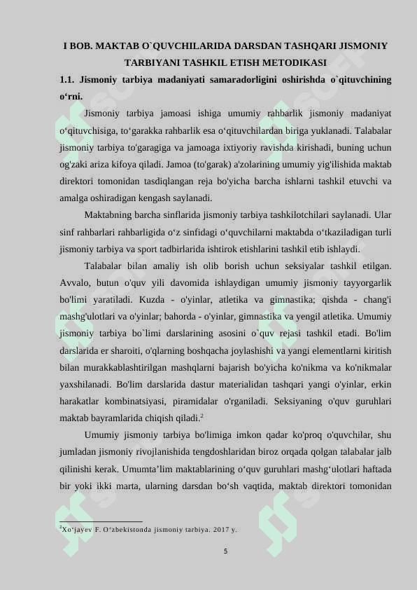 Maktab o`quvchilarida darsdan va sinfdan tashqari jismoniy tarbiyani tashkil etish metodikasi 5