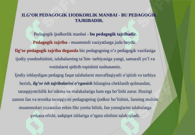 O’qituvchilarning ilg’or pedagogik tajribalarini to’plash va amaliyotda qo’llash 2