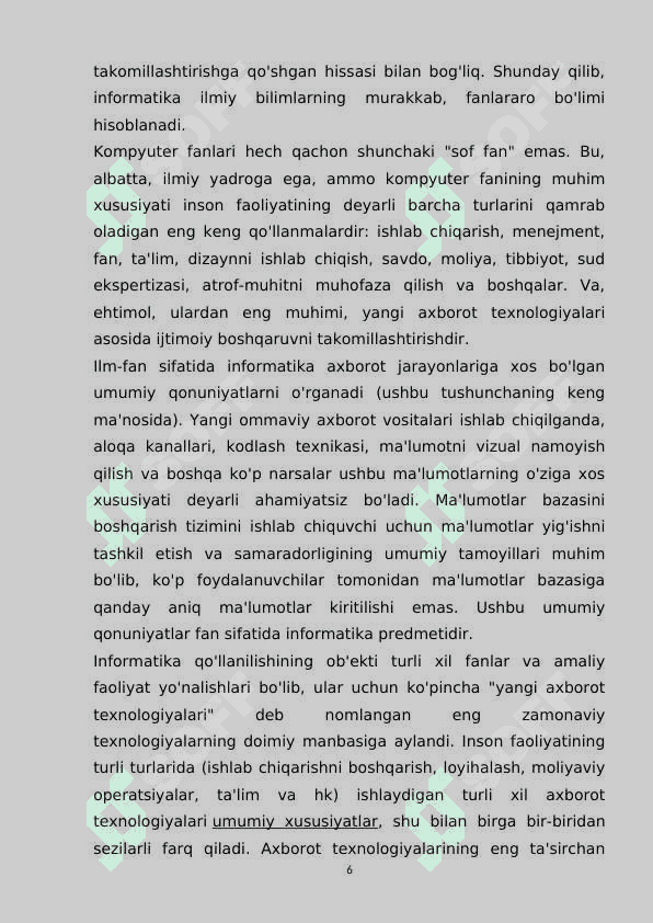 INFORMATIKANI BOSHQA FANLAR BILAN ALOQADORLIKDA O'QITISH METODIKASI 6
