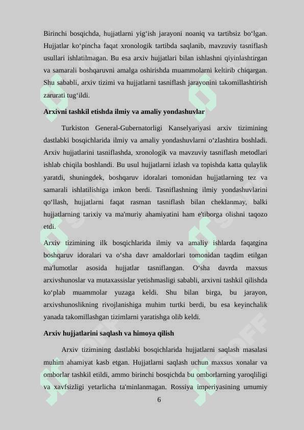 Turkiston general-gubernatorligi Kanselyariyasining arxiv muassasi sifatidagi faoliyati.” 6