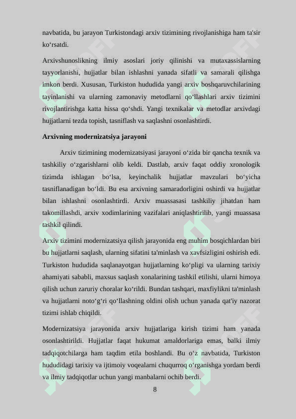 Turkiston general-gubernatorligi Kanselyariyasining arxiv muassasi sifatidagi faoliyati.” 8