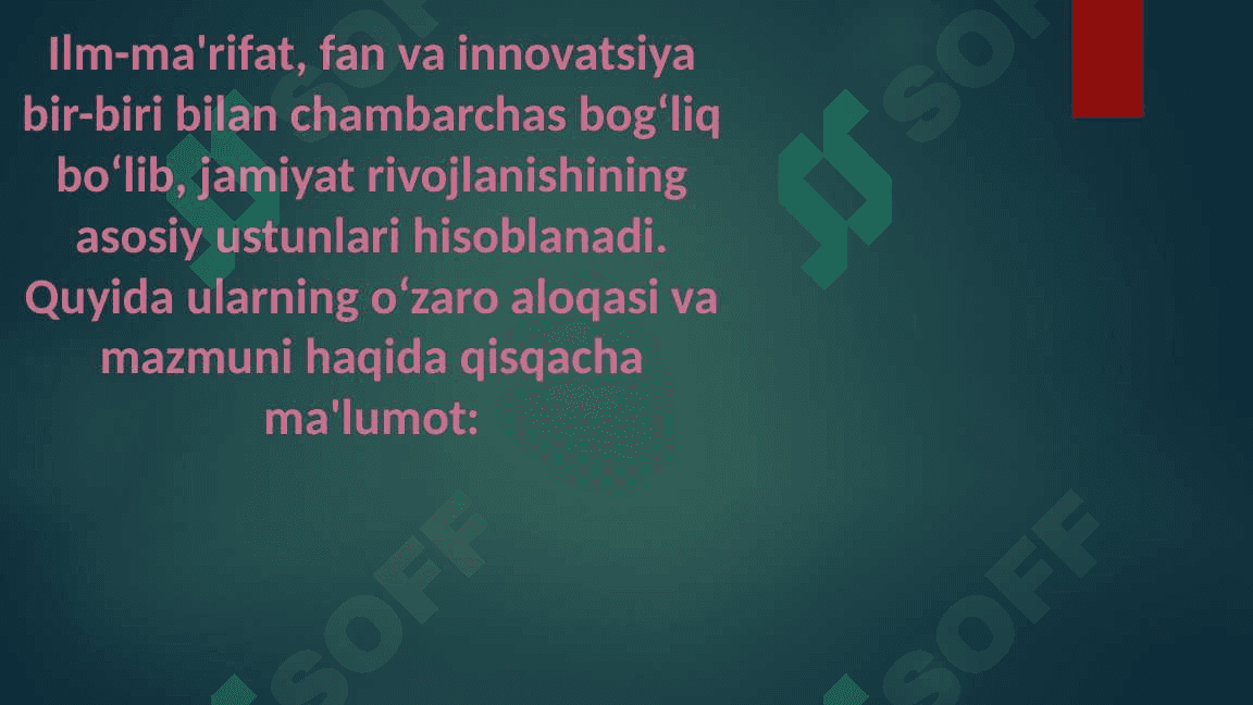 Ilm-ma'rifat. Fan. Innovatsiya. Innovatsiya. 3