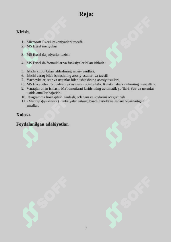 MS Excel dasturi. 2