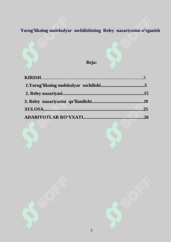 Yorug’likning molekulyar  sochilishining  Reley  nazariyasini o’rganish 2